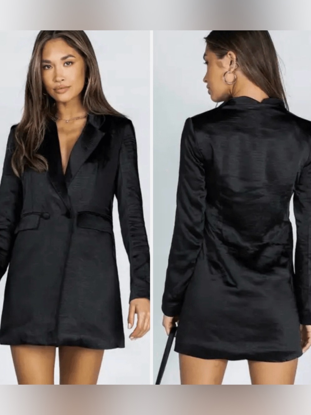 Princess Polly Suzie Black Crepe Satin Blazer Jacket Mini Dress Sz 4